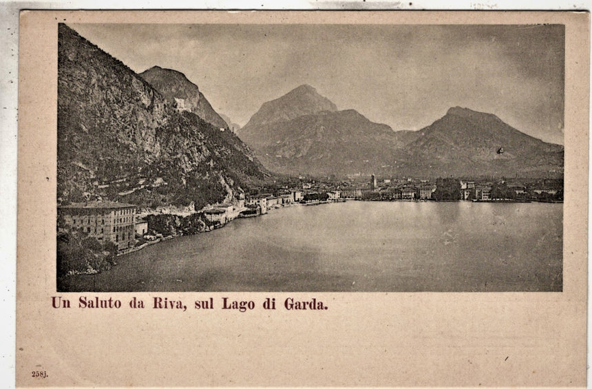 Cartolina antica Riva di Trento lago di Garda panorama nel 1900