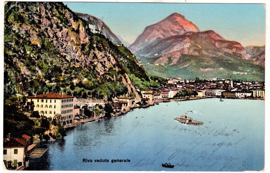 Cartolina antica Riva di Trento lago di Garda panorama