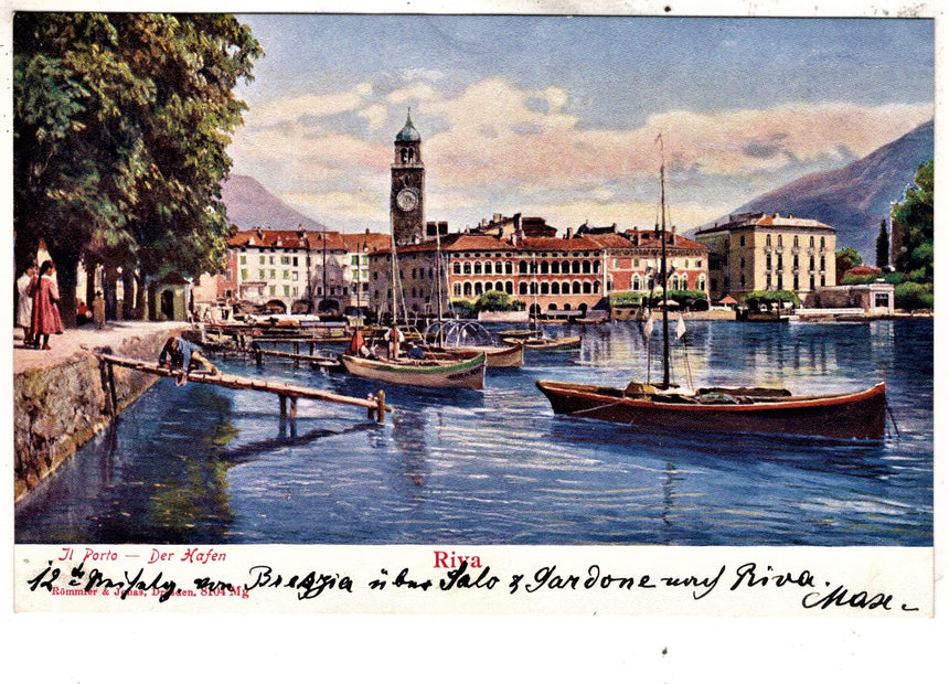 Cartolina antica Riva di Trento lago di Garda der Hafen