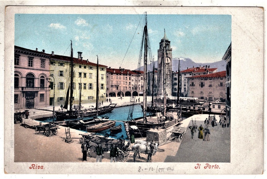 Cartolina antica Riva di Trento lago di Garda il porto