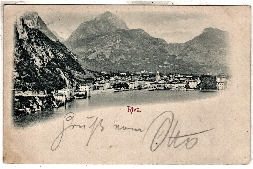 Cartolina antica Riva di Trento lago di Garda timbro Hotel zur Sonne