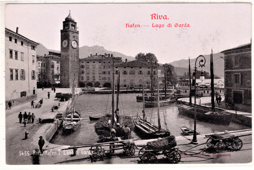 Cartolina antica Riva di Trento lago di Garda Hafen