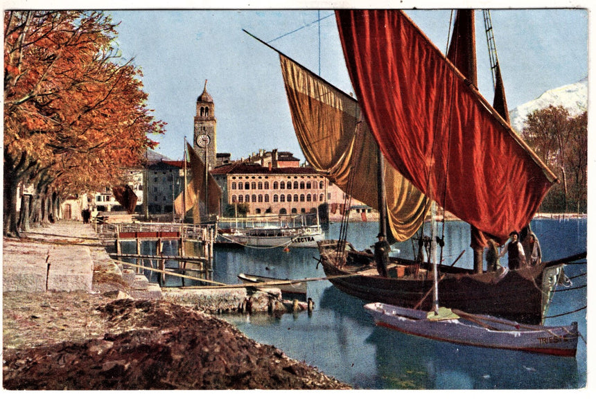 Cartolina antica Riva di Trento lago di Garda Hafen von Riva