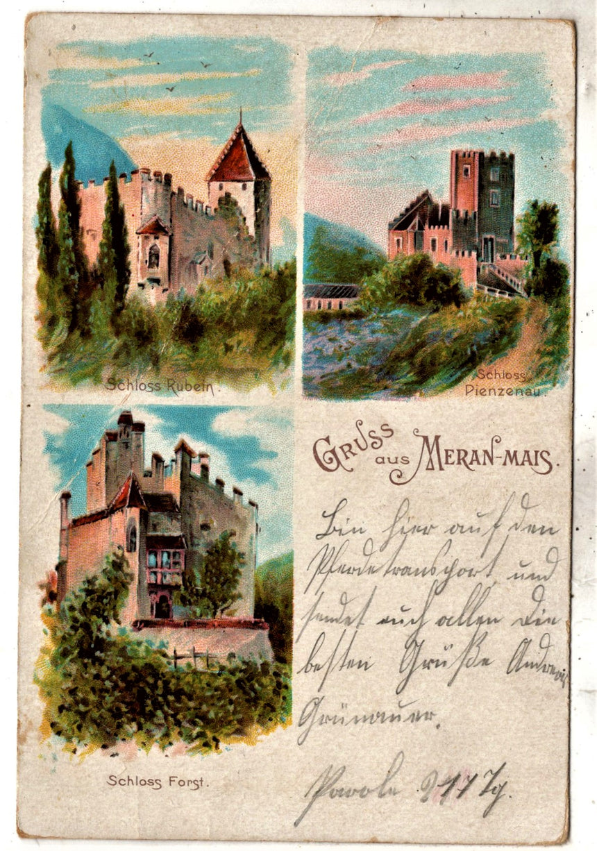 Cartolina antica Merano Gruss aus Meran Mais Sudtirol