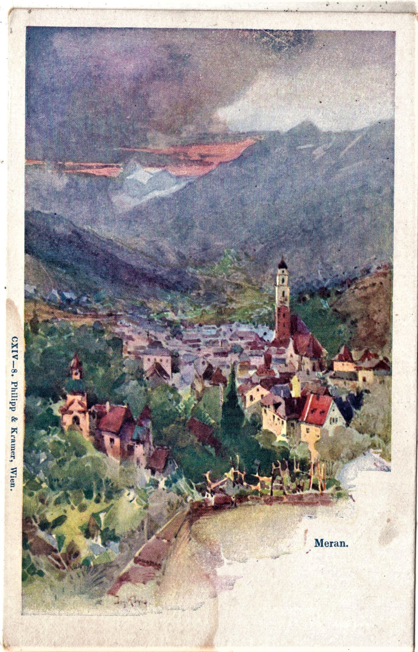 Cartolina antica Meran in Sud Tirol panorama