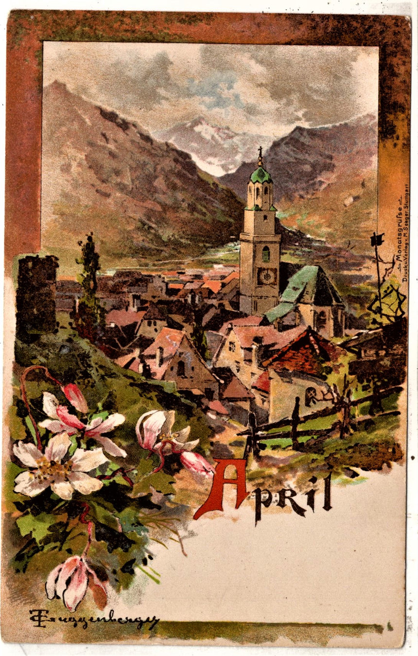 Cartolina antica Meran in Sudtirol panorama con chiesa