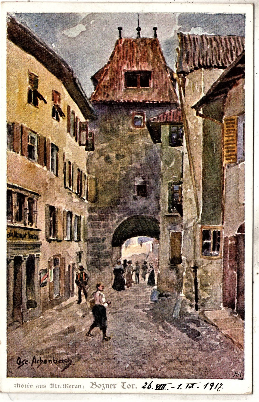 Cartolina antica Merano Bozener Thor Postgasse
