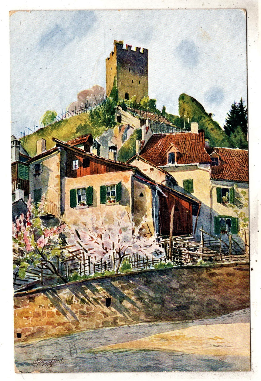 Cartolina antica Meran Ruine Pulverturm am Tappainerweg