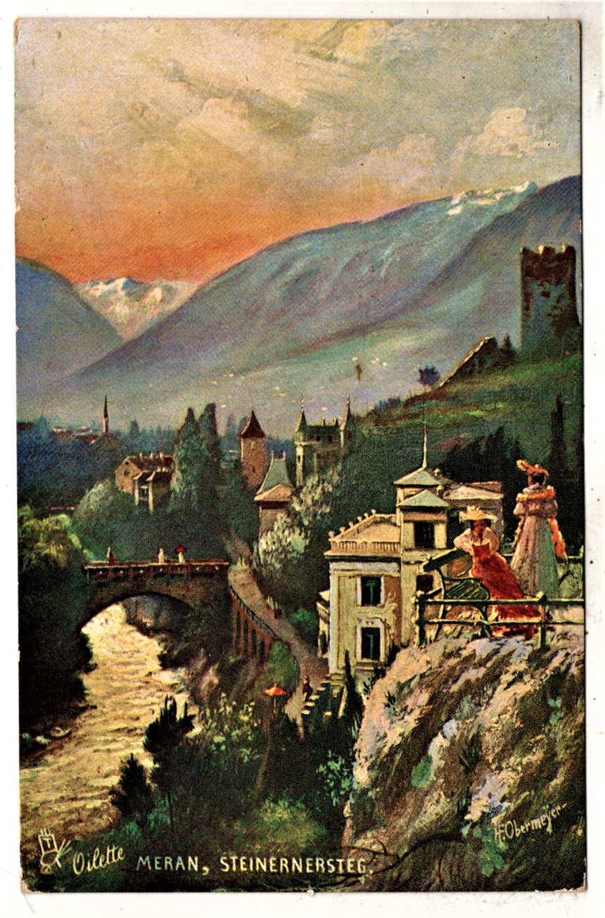 Cartolina antica Meran Steinersteg dis. Oilette
