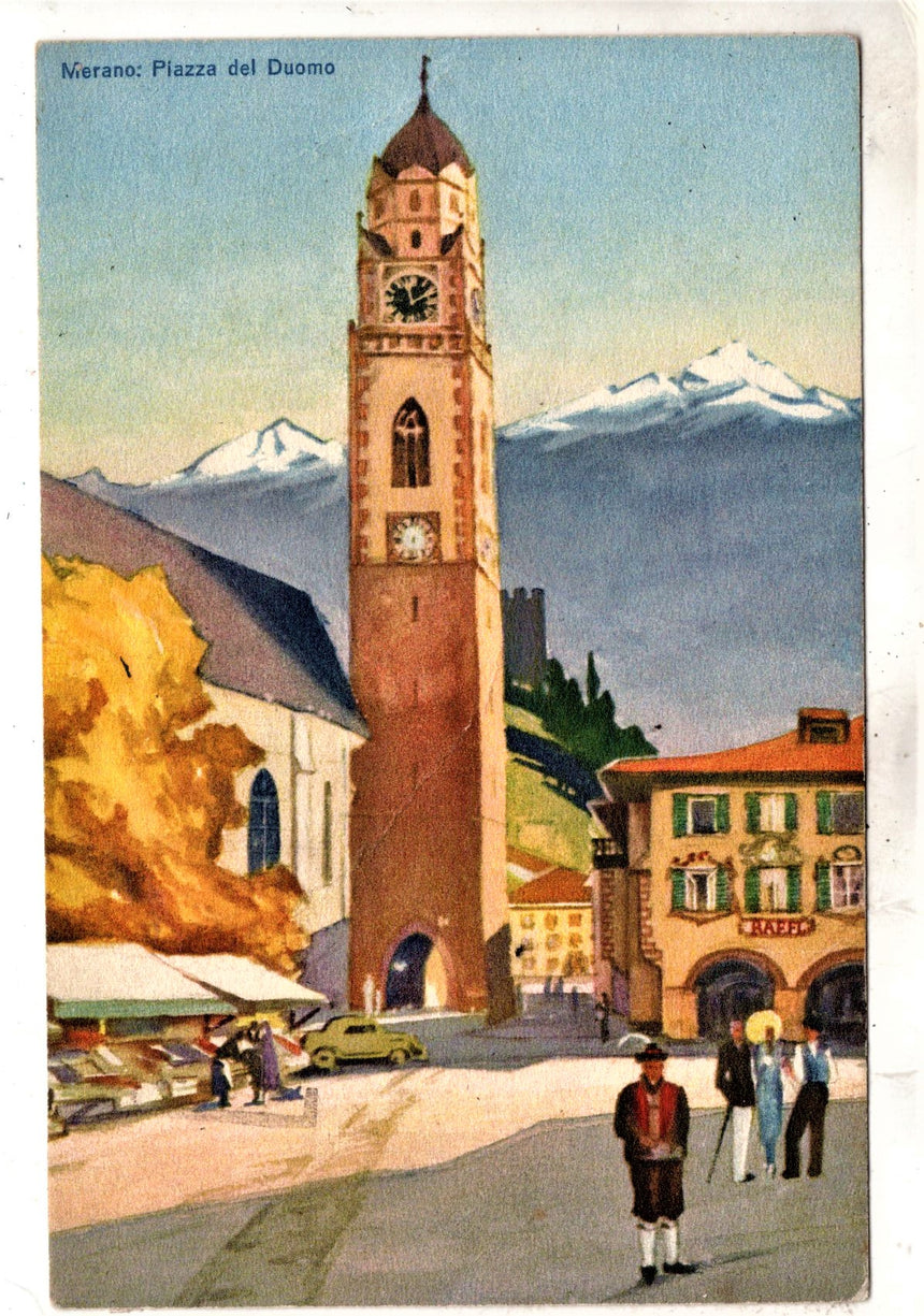 Cartolina antica Merano piazza del Duomo