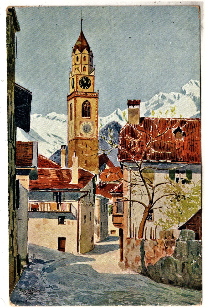 Cartolina antica Meran Hallergasse in Sudtirol