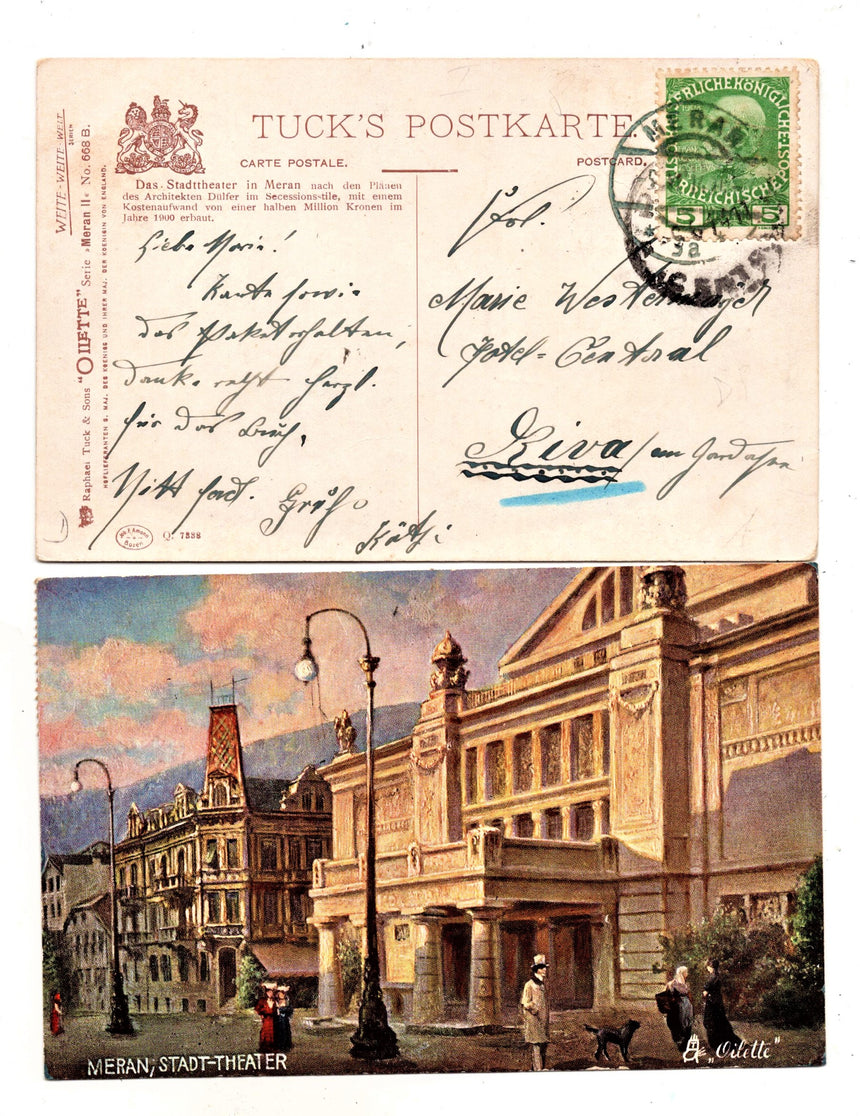 Cartolina antica Meran Stadt Theater  dis. Oilette