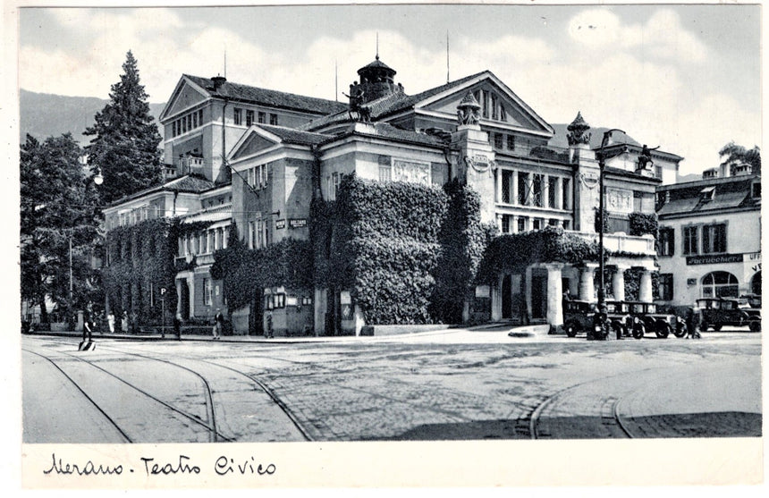 Cartolina antica Merano teatro civico