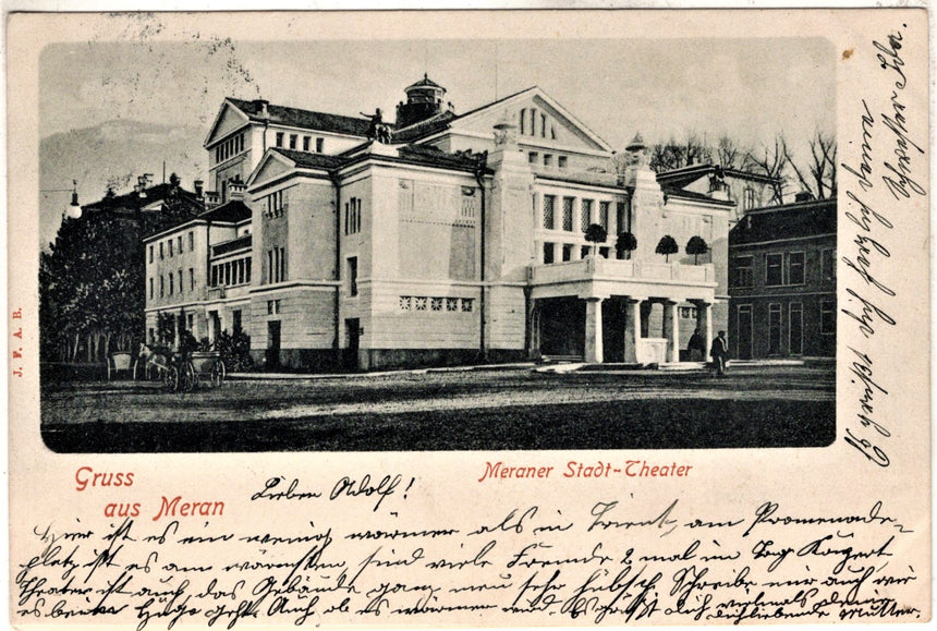 Cartolina antica Gruss aus Meran Meraner Stadt Theater