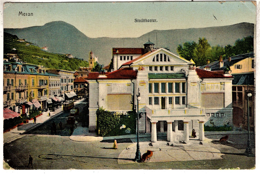 Cartolina antica Meran Stadttheater in Sud Tirol