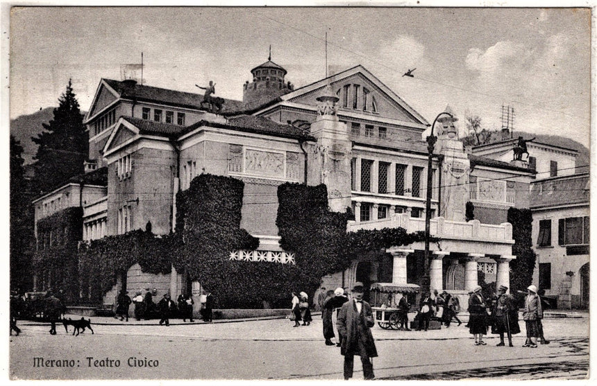 Cartolina antica Merano Teatro Civico Alto Adige Italia