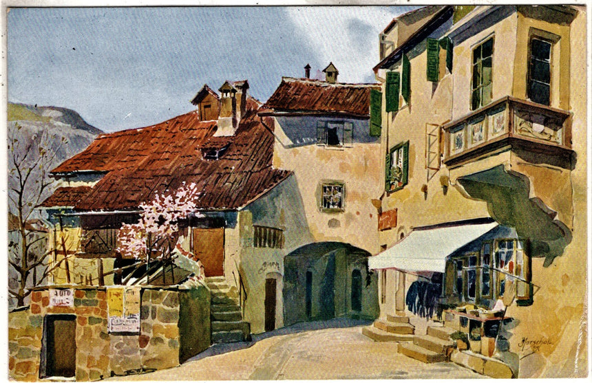 Cartolina antica Meran Ecke der Ortenstein und Passeirgasse