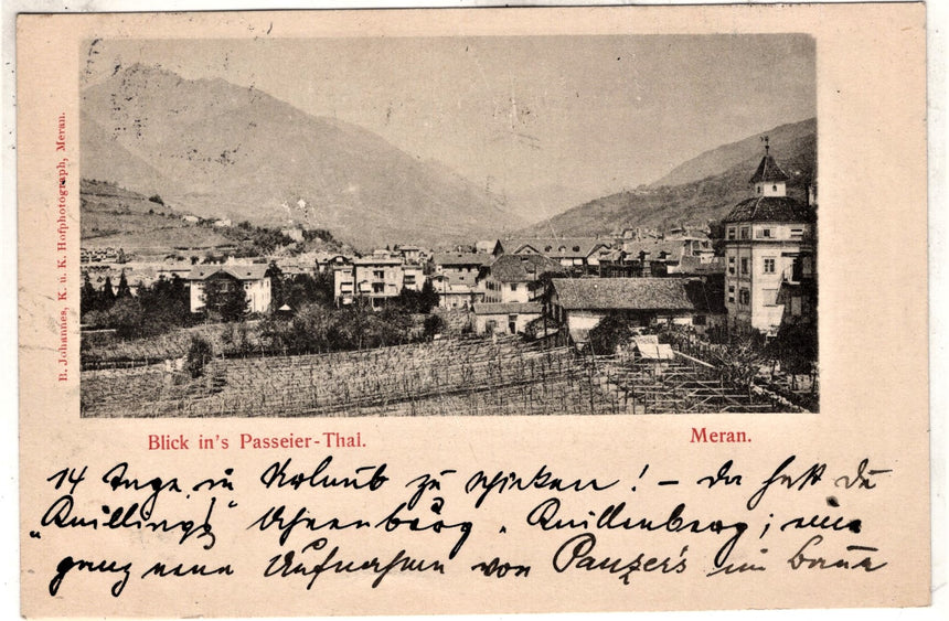 Cartolina antica Meran blick in s Passeier Thal