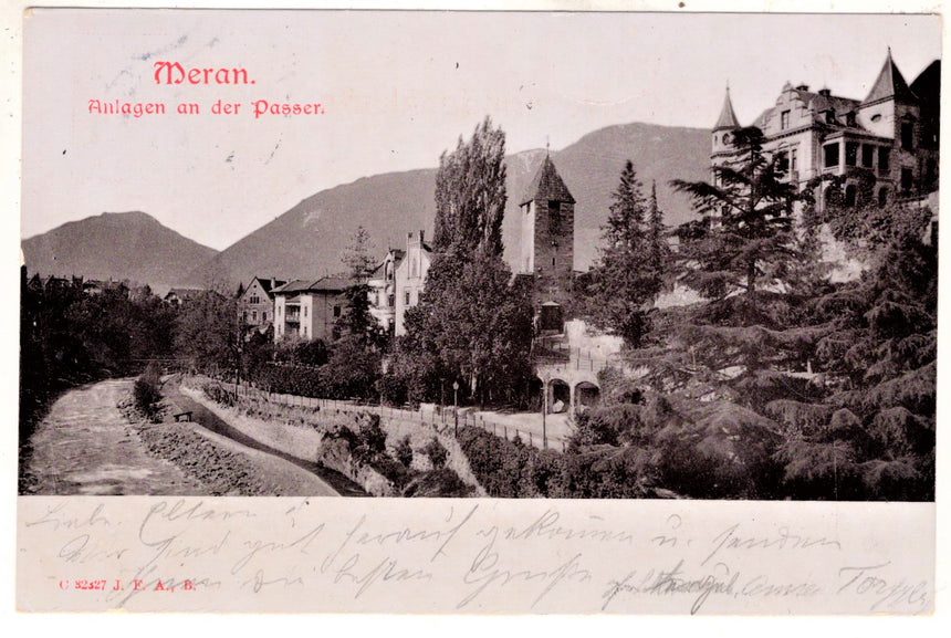 Cartolina antica Meran Anlagen an der Passer