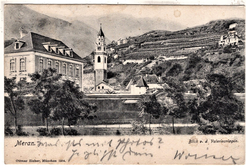 Cartolina antica Meran blick v.d.Valerieanlagen