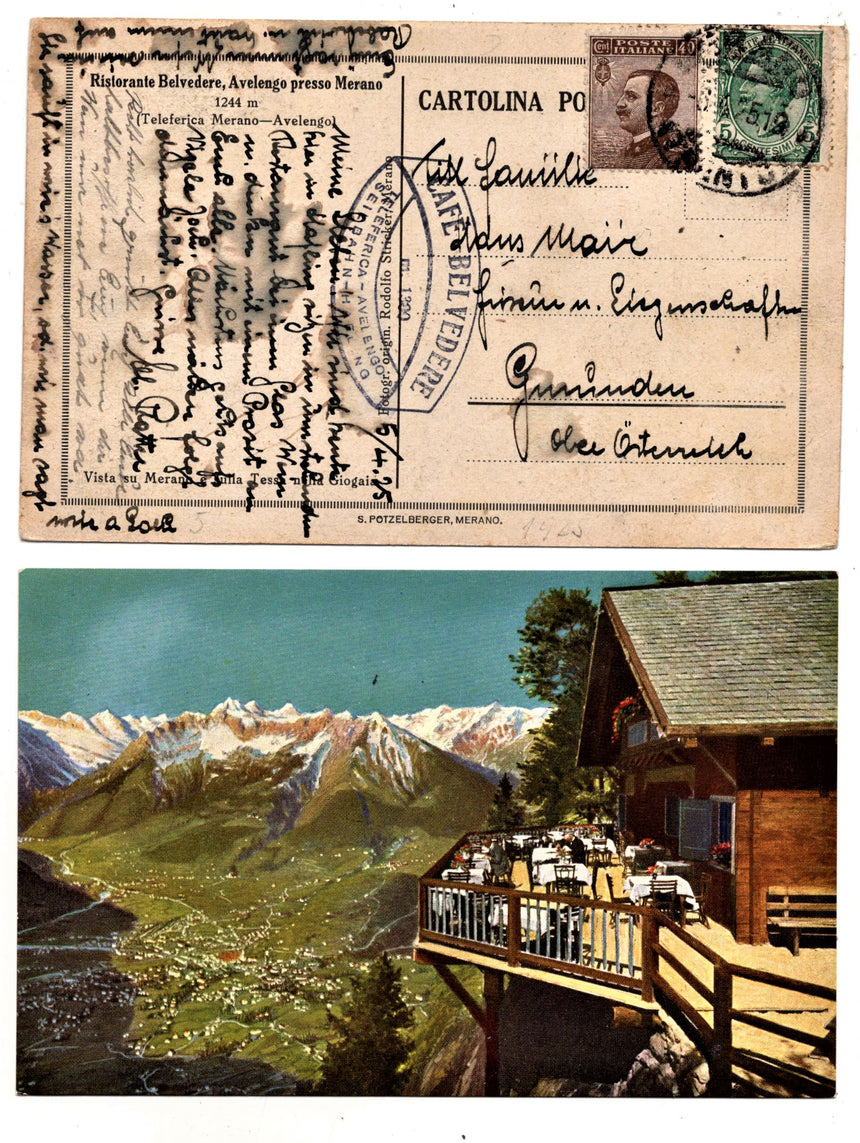Cartolina antica Merano albergo Belvedere Avelengo