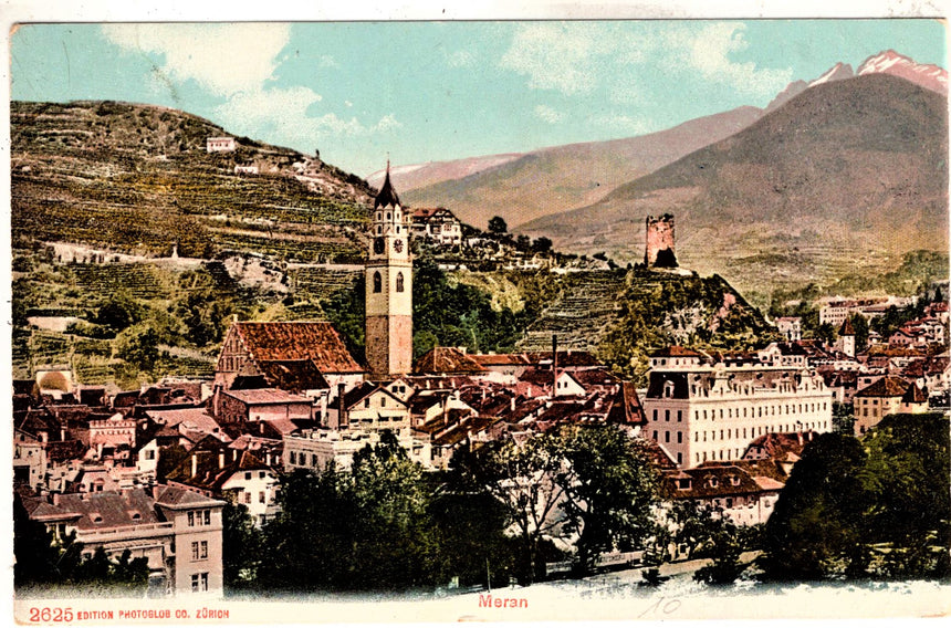 Cartolina antica Meran panorama in Sudtirol