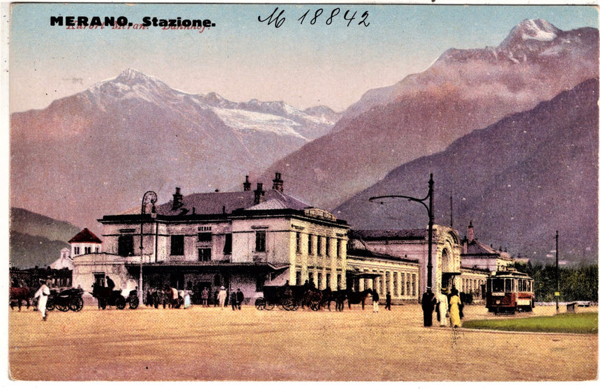 Cartolina antica Merano la stazione