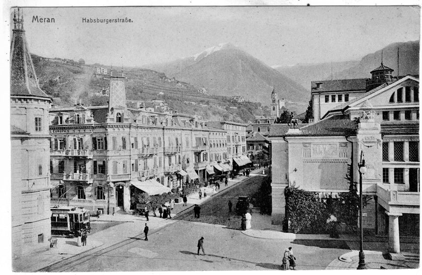 Cartolina antica Meran Habsburgerstrasse in Sud Tirol