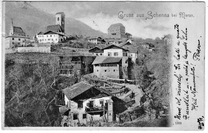Cartolina antica Merano Gruss aus Schonna bei Meran