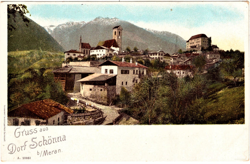Cartolina antica Merano Gruss aus Dorf Schonna