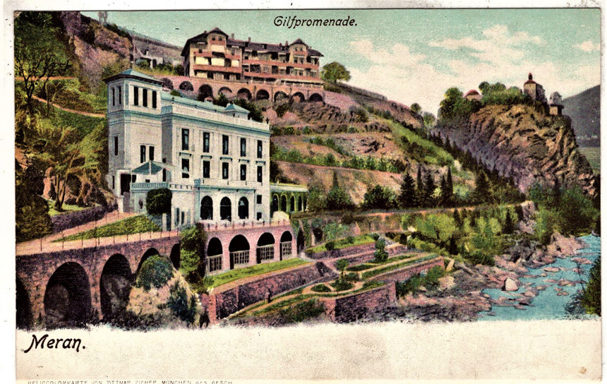 Cartolina antica Merano Gilfpromenade bei Meran