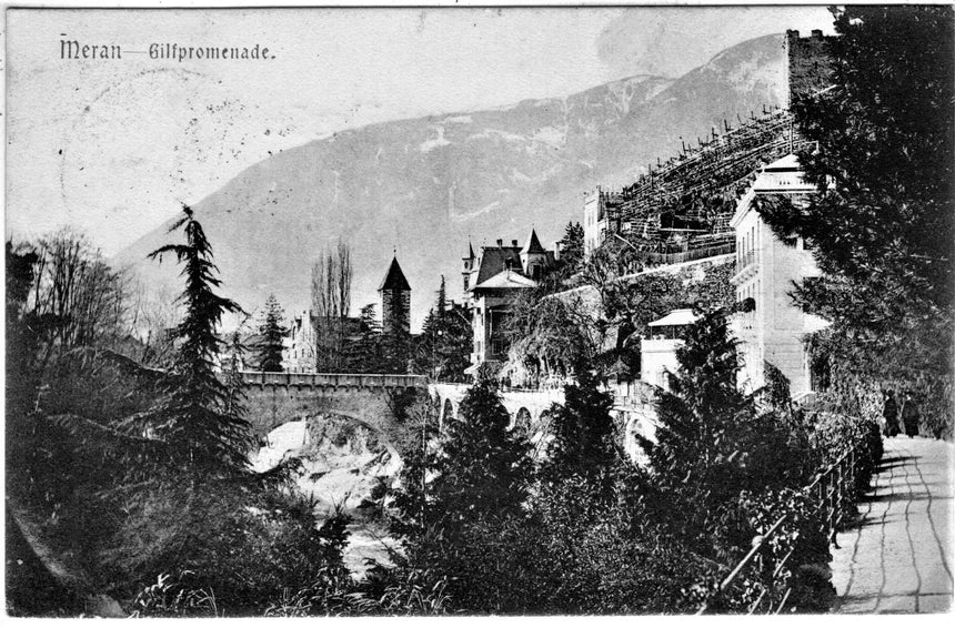 Cartolina antica Merano Gilfpromenade spedita per Parigi