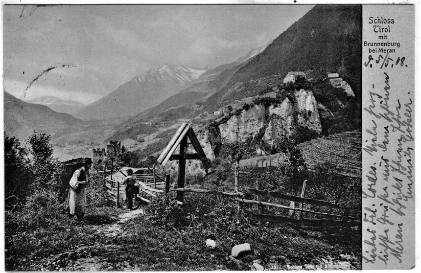Cartolina antica Merano Schloss Tirol mit Brunnenburg bei Meran