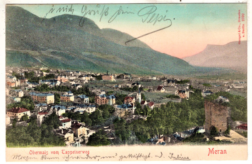 Cartolina antica Merano Obermais vom Tappainerweg
