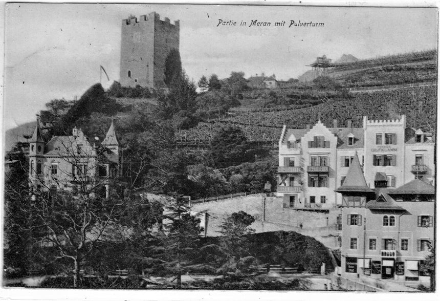 Cartolina antica Merano partie in Meran mit Pulverturm