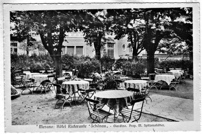 Cartolina antica Merano Hotel ristorante Schonau giardino