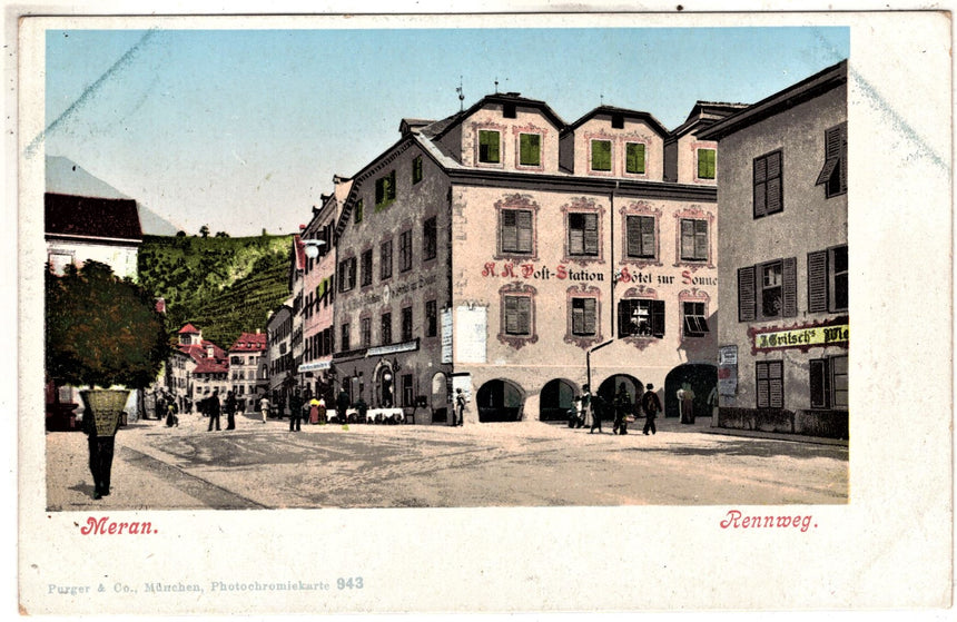 Cartolina antica Merano Rennweg Hotel zur Sonne