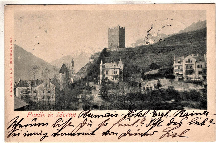 Cartolina antica Merano partie in Meran