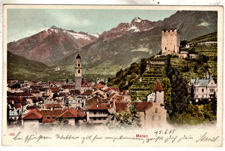Cartolina antica Merano panorama