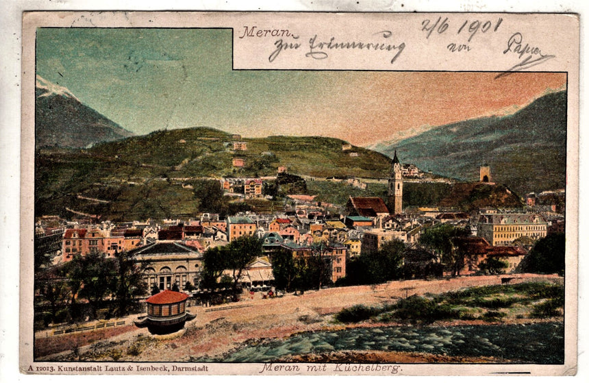 Cartolina antica Merano Meran mit Kuchelberg