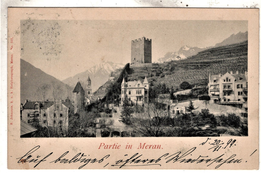 Cartolina antica Merano partie in Meran