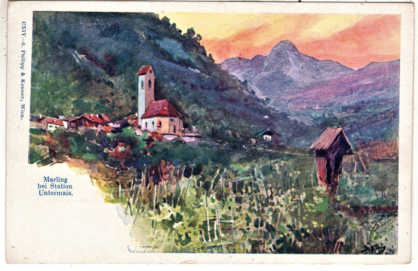 Cartolina antica Merano Marling bei station Untermais