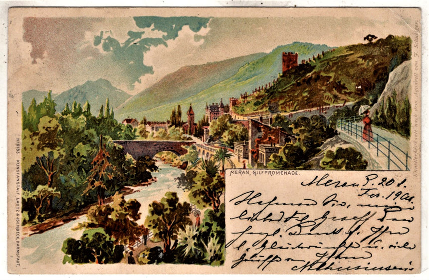 Cartolina antica Merano Meran Gilf Promenade