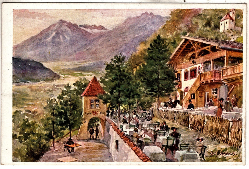 Cartolina antica Merano ristorante Schlehdorf