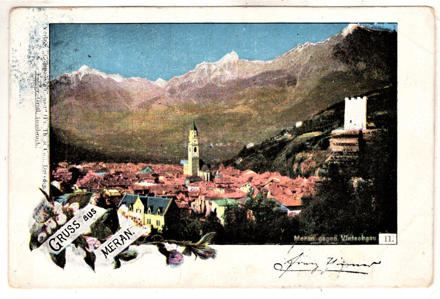 Cartolina antica Merano Gruss aus Meran