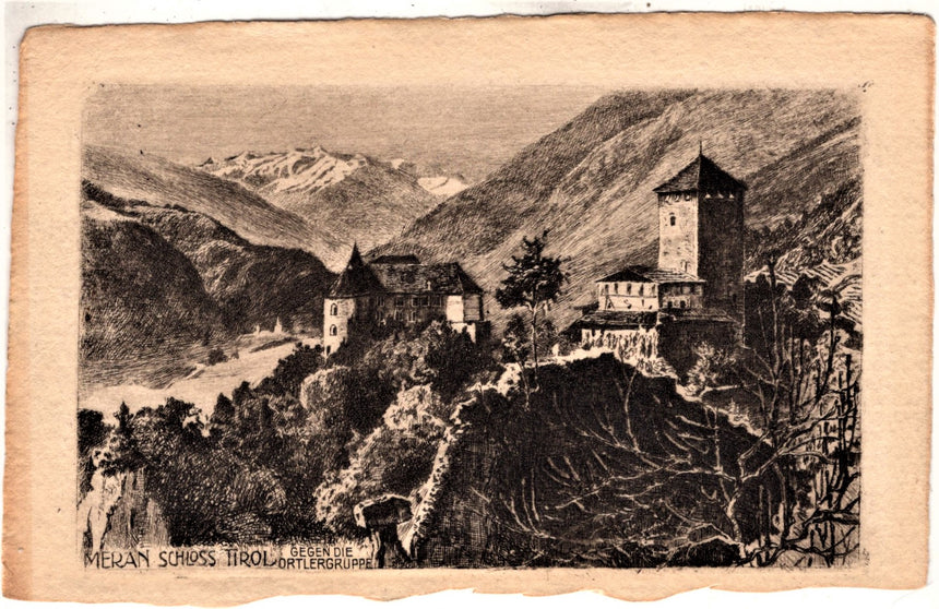 Cartolina antica Merano Schloss Tirol gegen die Ortlergrippe