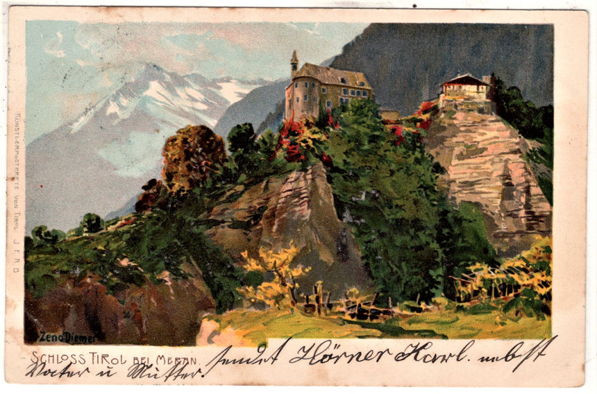 Cartolina antica Merano Meran Schloss Tirol Zeno Diemer