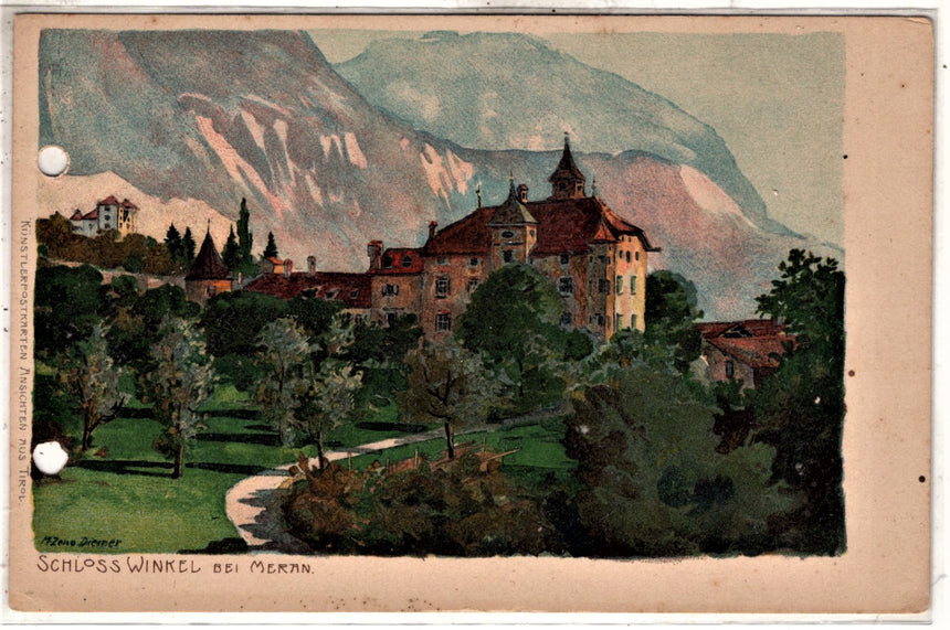 Cartolina antica Merano Schloss Winkel bei Meran Zeno Diemer
