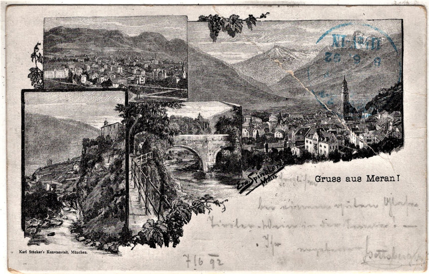 Cartolina antica Merano Gruss aus Meran