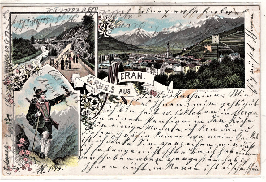 Cartolina antica Merano Gruss aus Meran